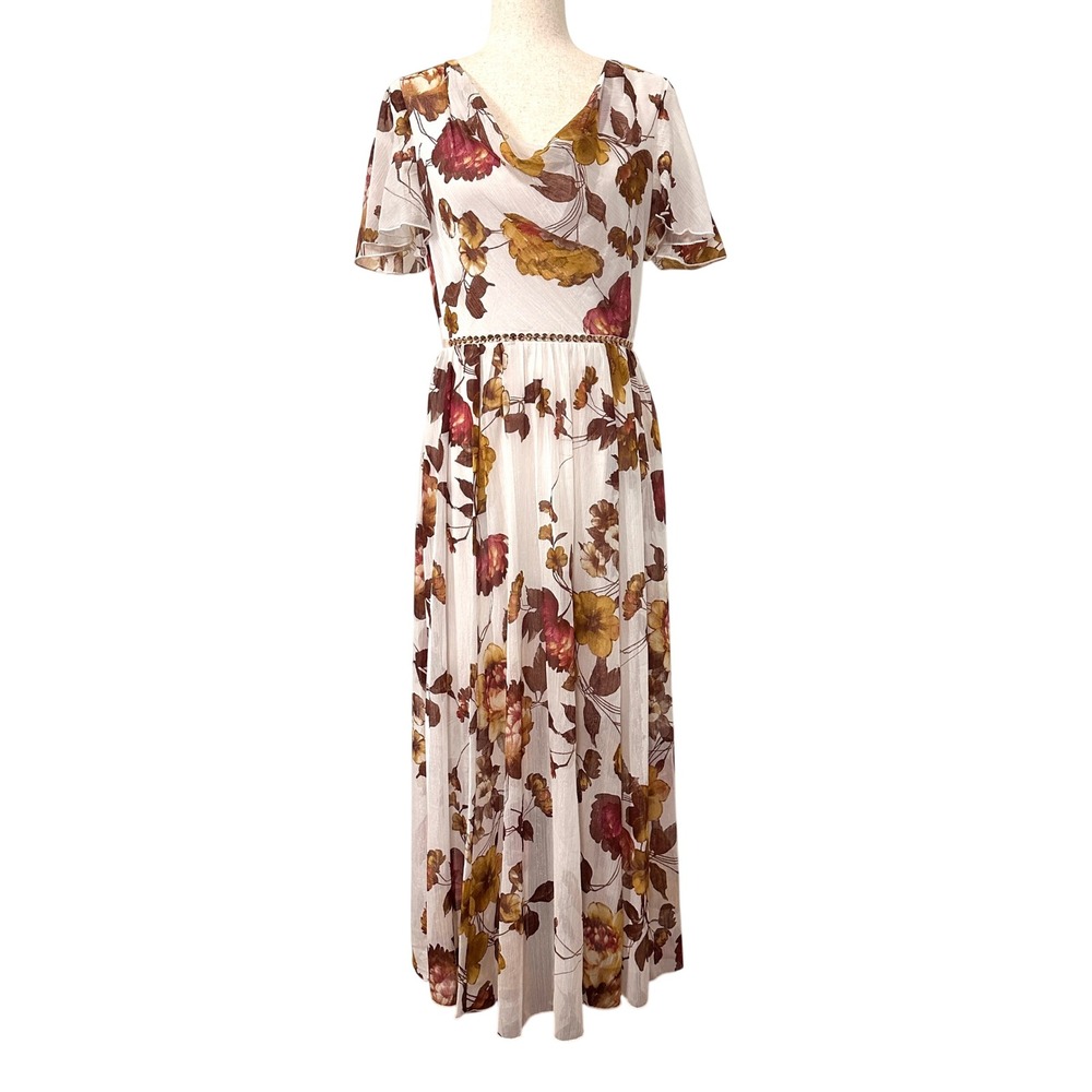 Alexa B Nites Floral Chiffon Maxi Dress 6 Fall Wedding Guest Cottagecore Fairy